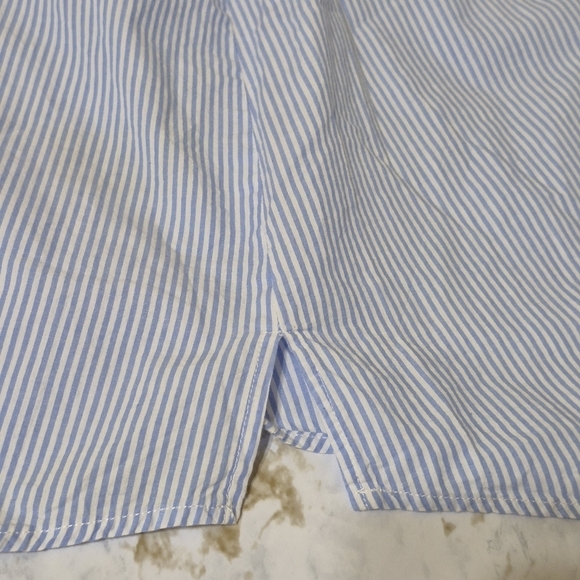 Nanette Lepore Ruffle VNeck Tank Medium Embroidered Striped Boho Blue White - Picture 7 of 9